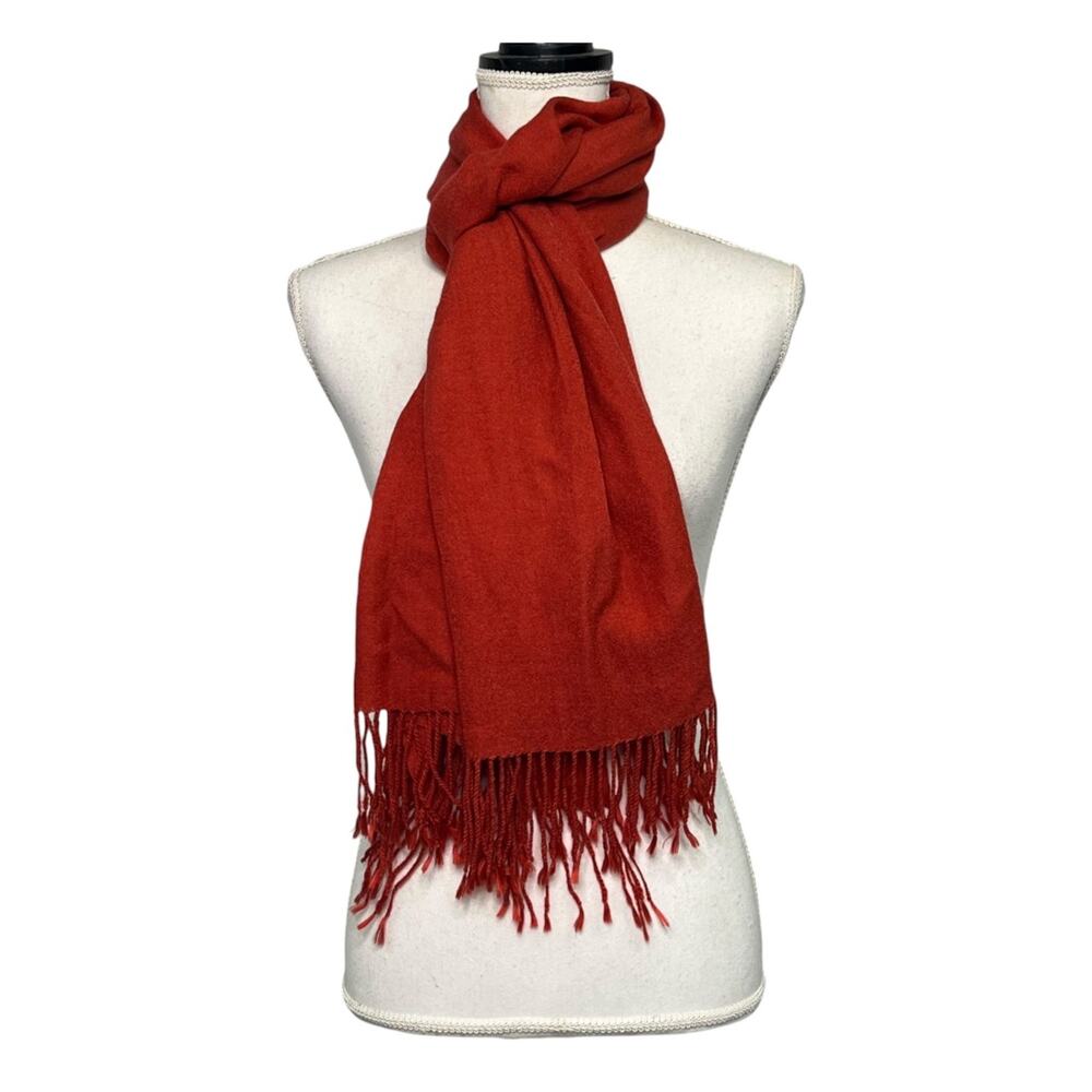 Pashmina Scarf Orange Red Silk Fringe Wrap Shawl Soft Boho Classic Fall Autumn